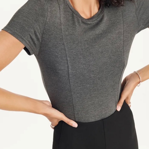 Short sleeve crew neck, padded shoulders bodysuit. Available in BLACK only - Picture 2 of 3